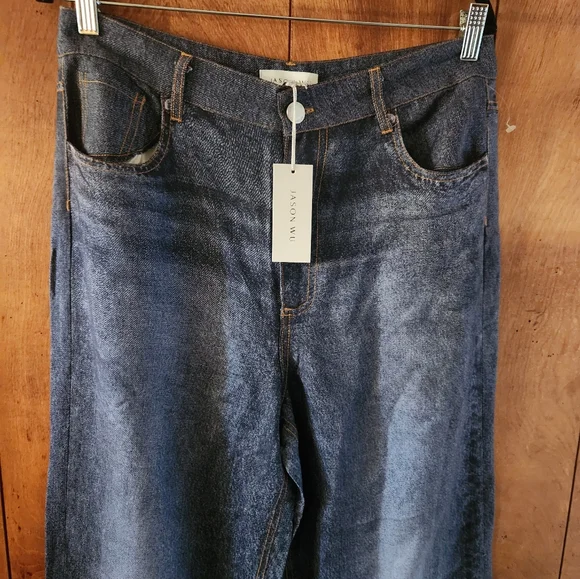 Jason Wu Dark Blue Wide-Leg Free-Flowing Faux Jean Weighted Pants, S12, NWT - Picture 3 of 6